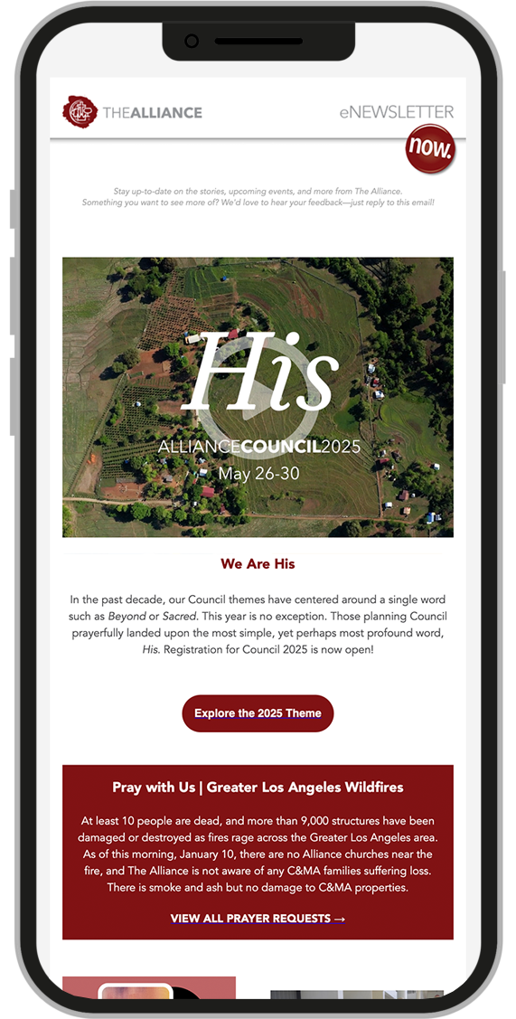Cell phone with an example of the enewsletter on it